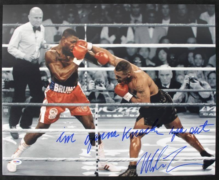 Mike Tyson Signed 16" x 20" Color Photo with RARE "Im Gonna Knock You Out" Inscription (PSA/DNA)