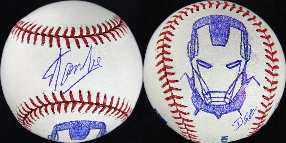 Stan Lee & Dietrich O. Smith Dual-Signed OML Baseball w/ Iron Man Sketch Drawn by Smith (PSA/DNA)