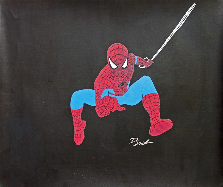 Dietrich O. Smith Signed 20" x 24" Canvas w/ Full Color Hand-Drawn Spider-Man Sketch (PSA/JSA Guaranteed)