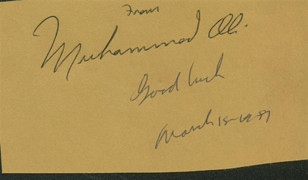Muhammad Ali Signed & Hand Dated 2" x 3" Album Page (PSA/JSA Guaranteed)