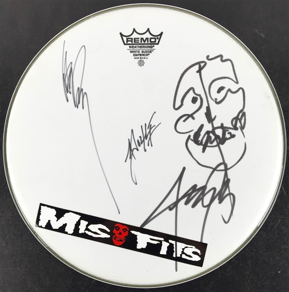 The Misfits Desirable Group Signed Drumhead with Sketch (Original Lineup)(PSA/JSA Guaranteed)