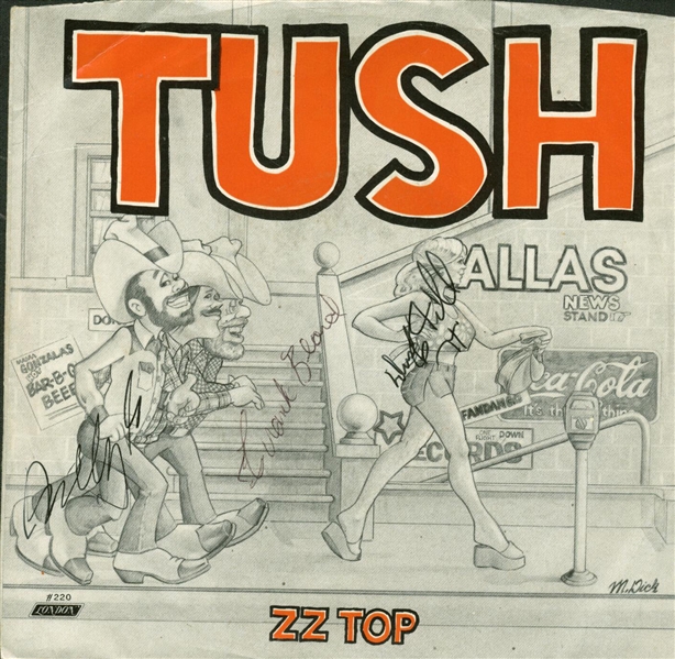 ZZ top Group Signed "Tush" 45 Album (PSA/JSA Guaranteed)