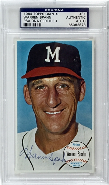 Warren Spahn Signed 1964 Topps Giants #31 (PSA/DNA Encapsulated)