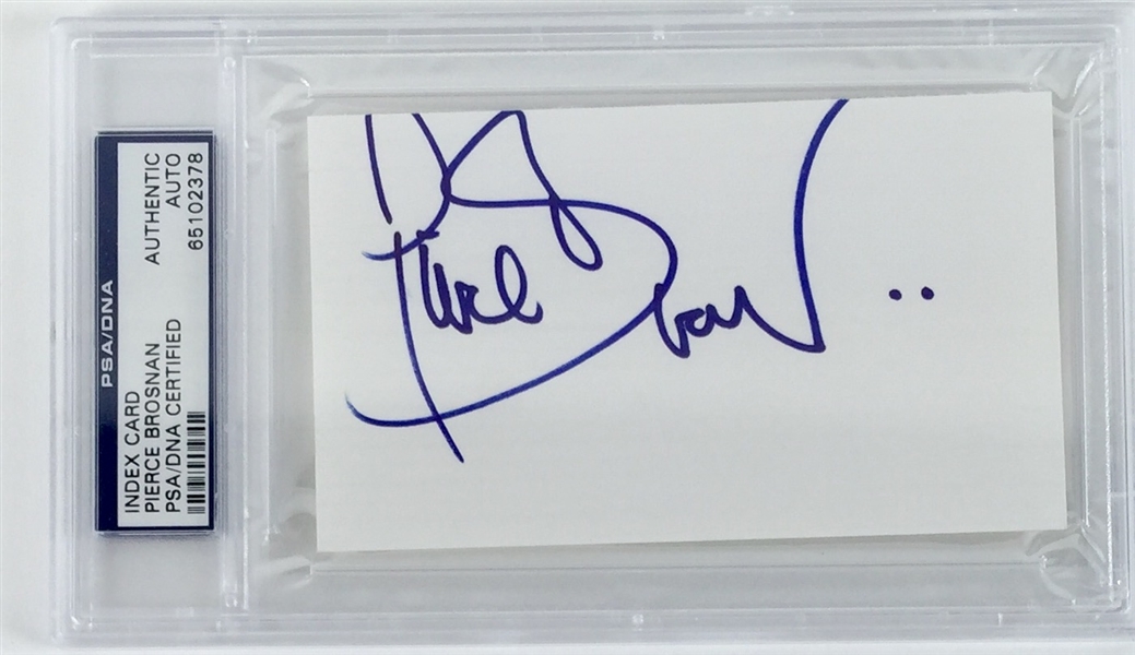 Pierce Brosnan Signed 3" x 5" Card (PSA/DNA Encapsulated)