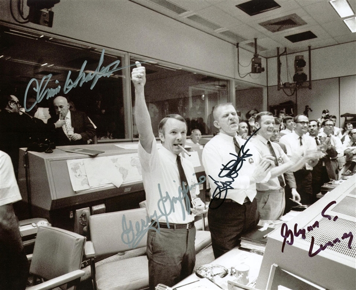 Apollo 13 Mission Control Flight Directors Signed 10"x 8" Photo w/ 4 Signatures (PSA/JSA Guaranteed)