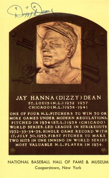 Dizzy Dean Signed 3" x 5" Yellow Hall of Fame Plaque Card (PSA/JSA Guaranteed)