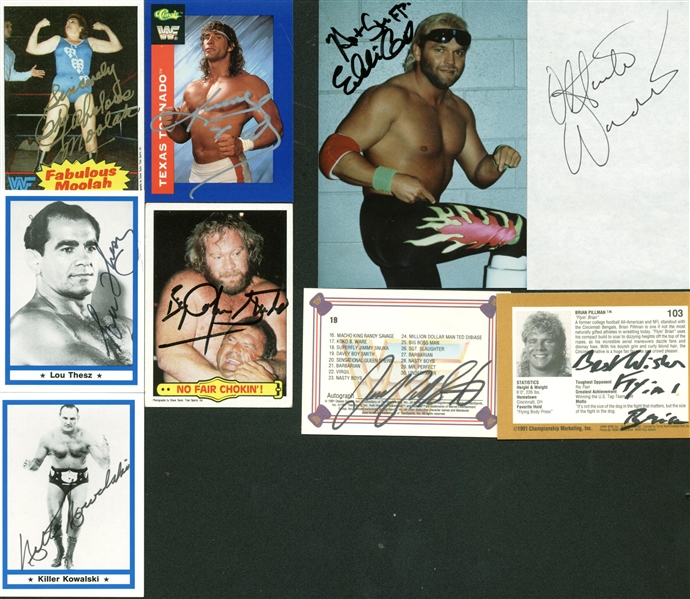 Impressive Lot of Nine (9) Vintage Signed Wrestling Items w/ Ultimate Warrior, Kerry Von Erich, "Flyin" Brian Pillman & Others (PSA/JSA Guaranteed)