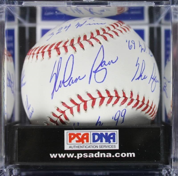 Nolan Ryan Signed OML Baseball w/ 7 Handwritten Career Stats - PSA/DNA Graded GEM MINT 10!