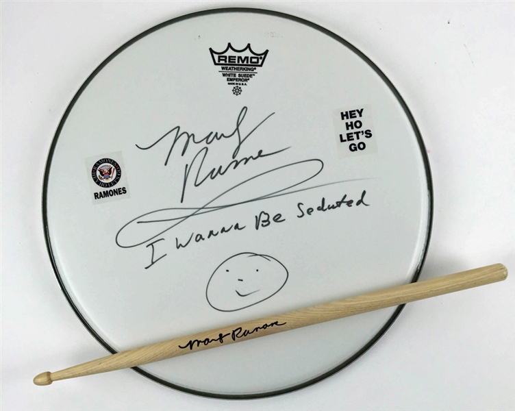 The Ramones: Marky Ramone Signed Drumhead & Signed Drum Stick (PSA/JSA Guaranteed)