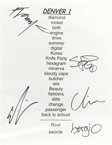 Deftones Group Signed & Concert Used Set List from Denver, CO Show! (PSA/JSA Guaranteed)