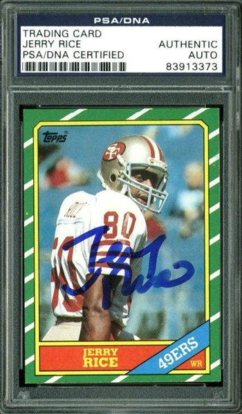 Jerry Rice Signed 1986 Topps Rookie Card (PSA/DNA Encapsulated)