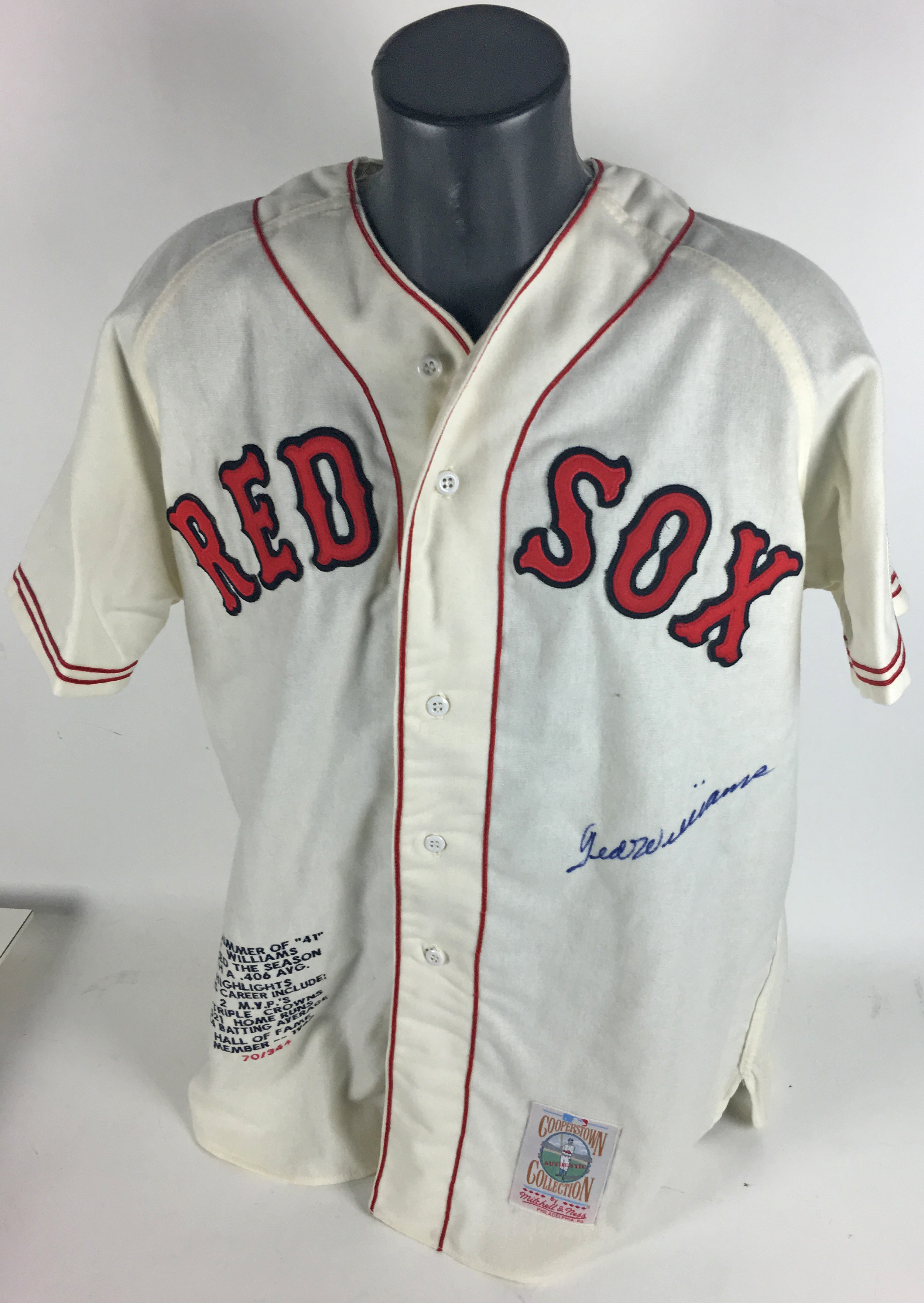 Ted Williams Signed Boston Red Sox Flannel Jersey. Baseball