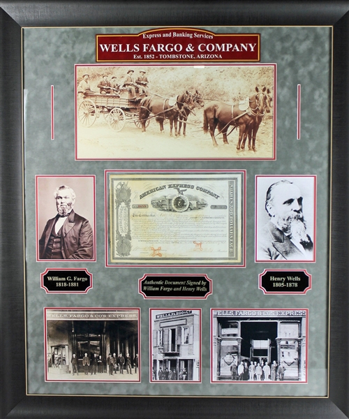 Henry Wells & William Fargo Dual-Signed 1865 Stock Document in Custom Framed Display (PSA/DNA)