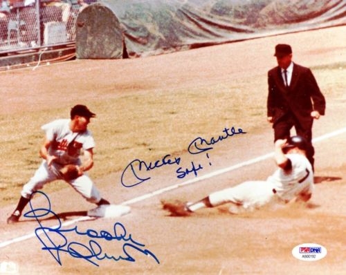 Mickey Mantle & Brooks Robinson Signed 8" x 10" Color Photo w/ "Safe" Inscription! (PSA/DNA)