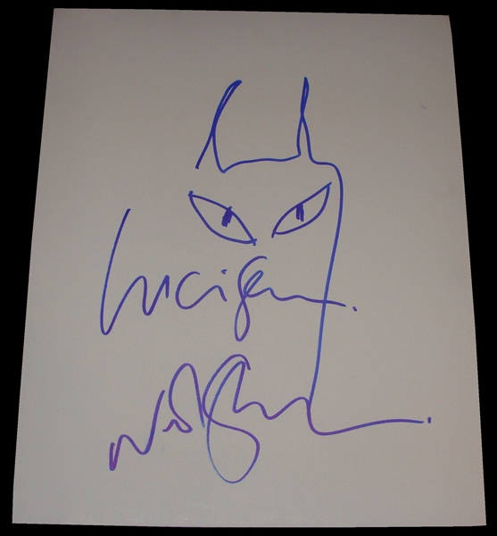 Neil Gaiman Signed 16" x 20" Canvas W/Rare Lucifer Sketch (PSA/JSA Guaranteed)