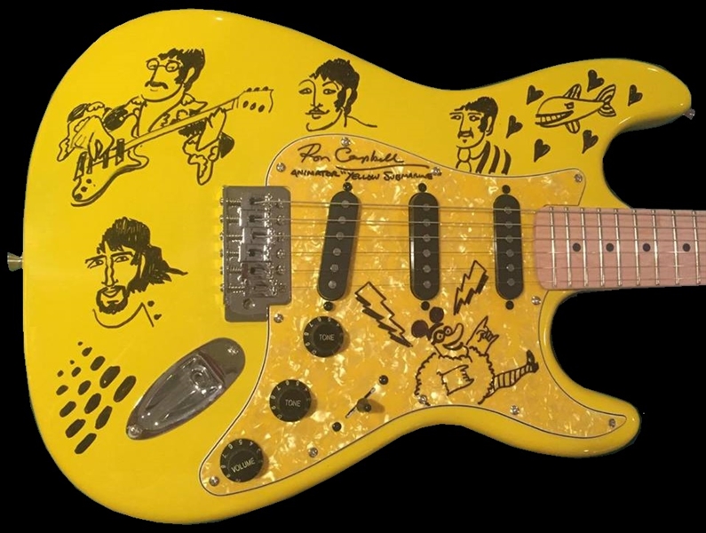 The Beatles: Ron Campbell Signed & Sketched Yellow Submarine Guitar (PSA/JSA Guaranteed)