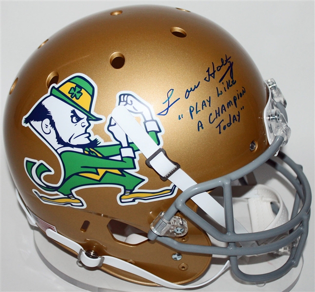 Lou Holtz Signed Notre Dame Helmet w/ "Play Like a Champion Today" Insc. (Steiner Sports)