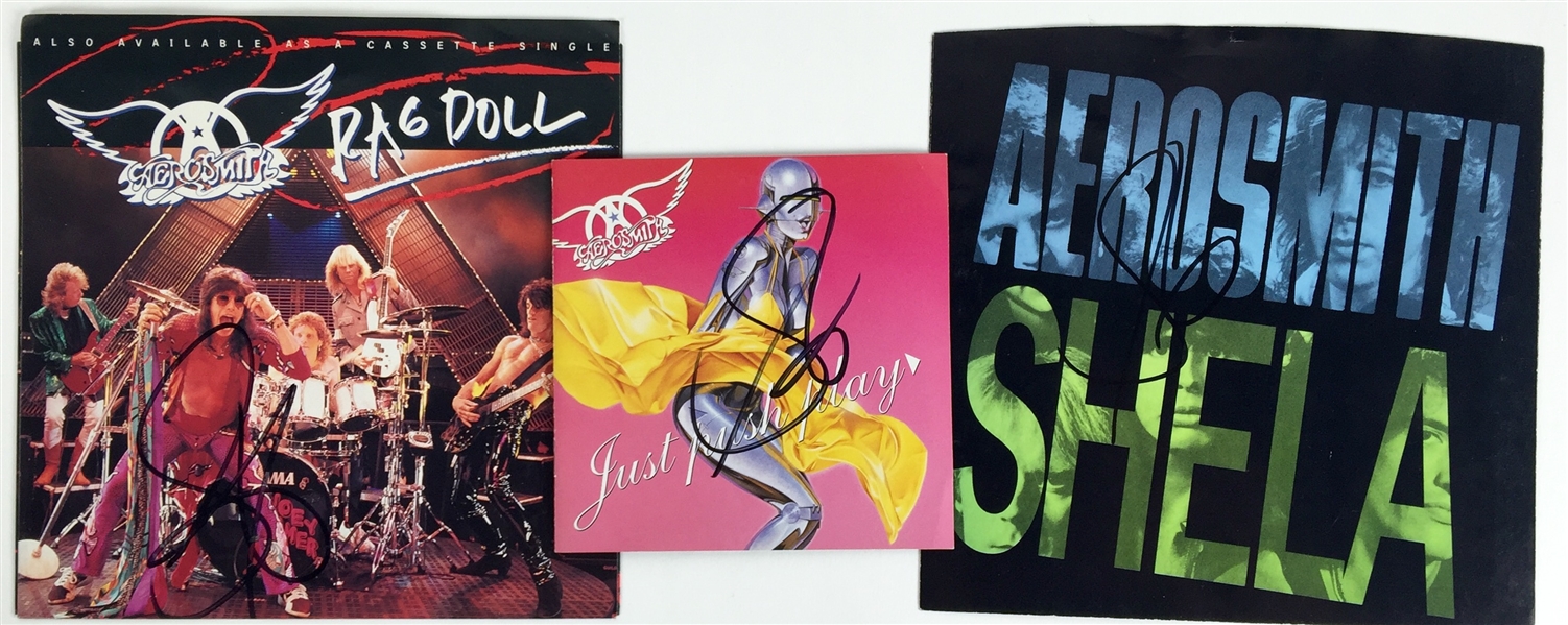 Aerosmith: Steven Tyler Lot of Three (3) Signed Items w/(2) 7-Inch Covers & CD Cover (PSA/JSA Guaranteed)