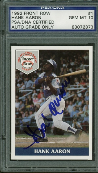 Hank Aaron Signed 1992 Front Row Baseball Card PSA/DNA Graded GEM MINT 10!