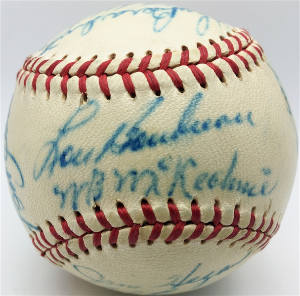 1949 Cleveland Indians Team-Signed OAL w/ Paige, Feller, Doby & Others! (PSA/DNA)