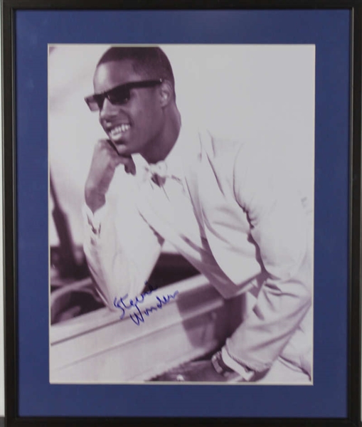 Stevie Wonder Rare Signed & Framed 11" x 14" Black & White Photograph (PSA/DNA)