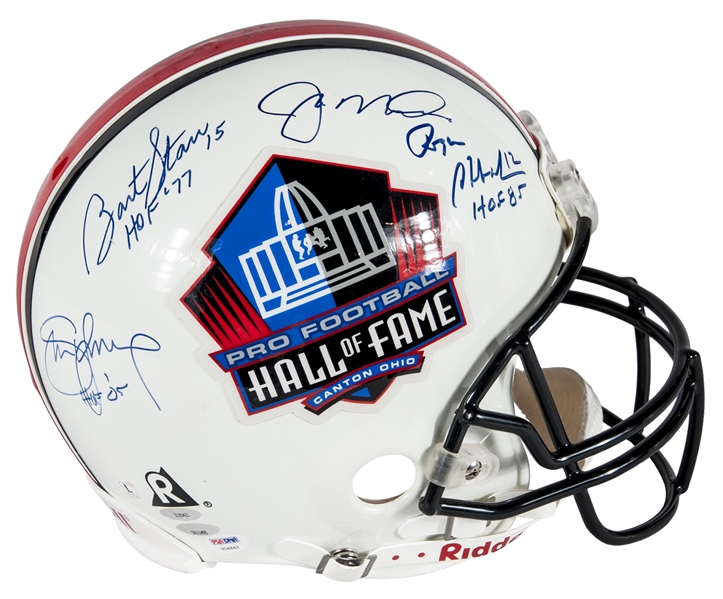 QB Legends Signed PROLINE Hall of Fame Helmet w/ Starr, Staubach, Montana & Young (PSA/DNA)