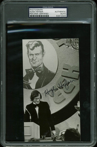 Hugh Hefner Signed 4" x 7" B&W Vintage Photo (PSA/DNA Encapsulated)