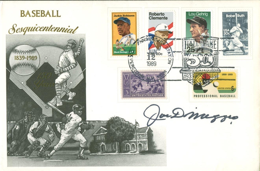 Joe DiMaggio Signed 5" x 7" 150 Years of Baseball FDC (PSA/DNA)