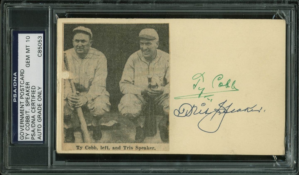 Ty Cobb & Tris Speaker Dual-Signed GPC - PSA/DNA Graded GEM MINT 10!