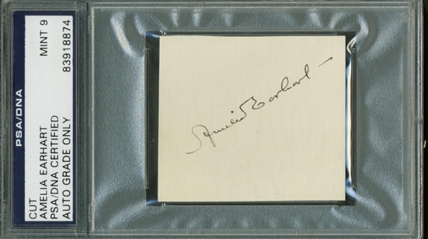 Amelia Earhart Superbly Signed 1.5" x 2" Album Page PSA/DNA Graded MINT 9!