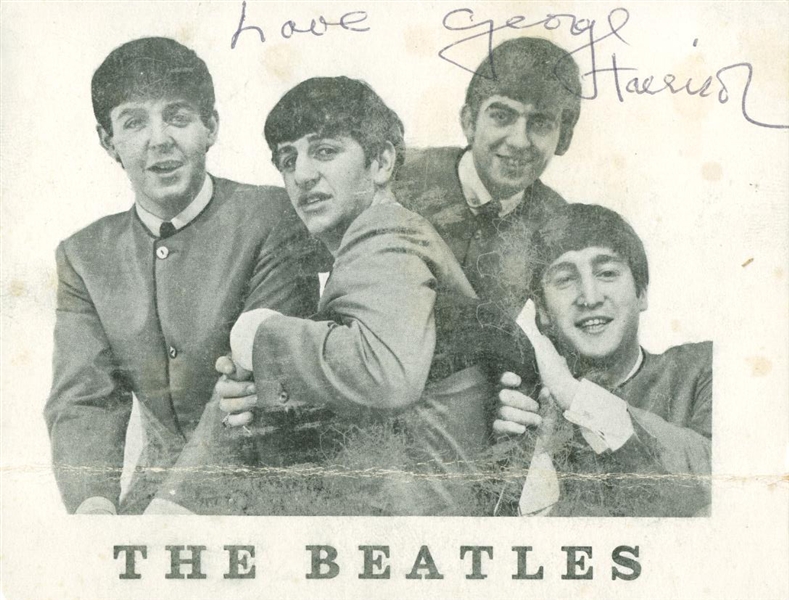 The Beatles: George Harrison Signed 4.5" x 5.5" Promotional Fan Club Card Photo (Caiazzo/Cox & PSA/JSA Guaranteed)