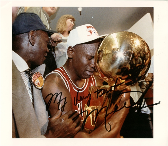 Michael Jordan Vintage Signed 11" x 12.5" Printers Proof First Championship Photograph (PSA/DNA)