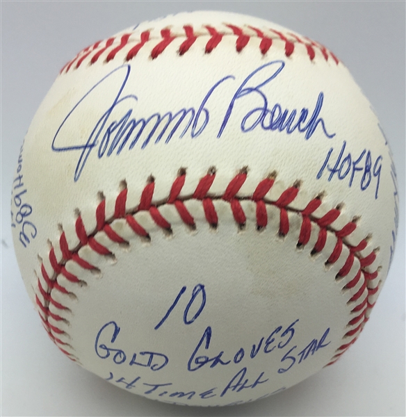 Johnny Bench Signed ONL Baseball w/ Unique Handwritten Stats! (PSA/JSA Guaranteed)