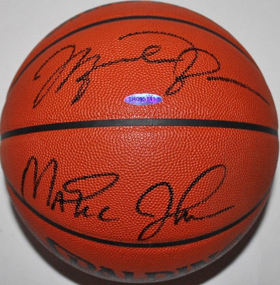 Michael Jordan & Magic Johnson Dual-Signed Spalding NBA Leather Game Model Basketball (UDA)