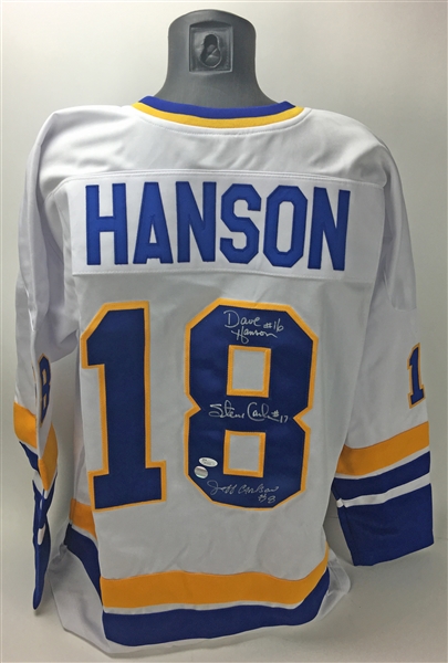 Slap Shot: The Hanson Brothers Multi-Signed Chiefs Jersey (JSA)