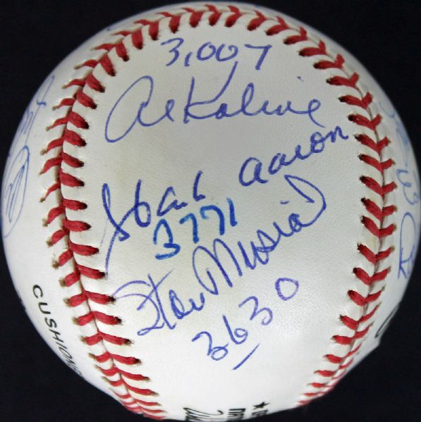 Near-Mint 3000 Hit Club Multi-Signed ONL Baseball w/ Aaron, Mays, Yaz, Musial & 8 More (PSA/DNA)