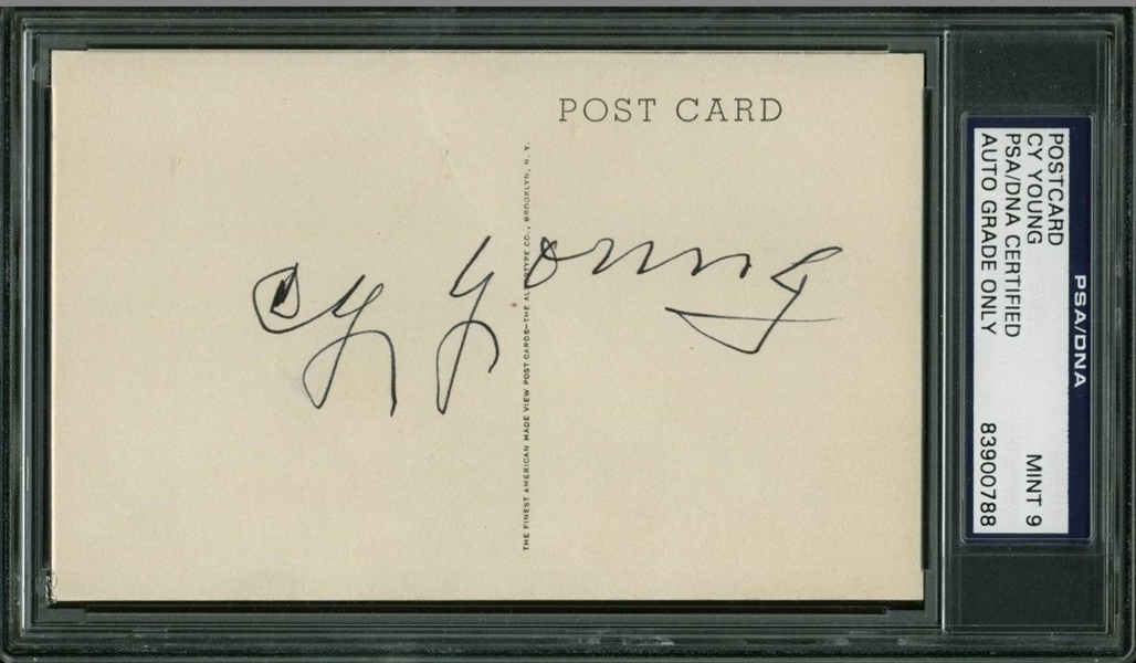 Cy Young Signed Hall of Fame Postcard (PSA/DNA Graded MINT 9!)