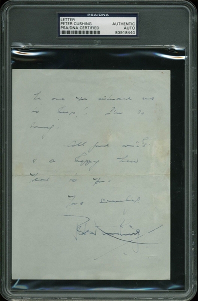 Peter Cushing Handwritten & Signed Letter (PSA/DNA Encapsulated)