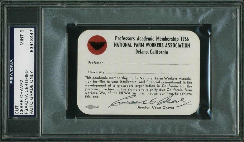 Cesar Chavez Signed Farm Workers Union Membership Card (PSA/DNA Encapsulated)