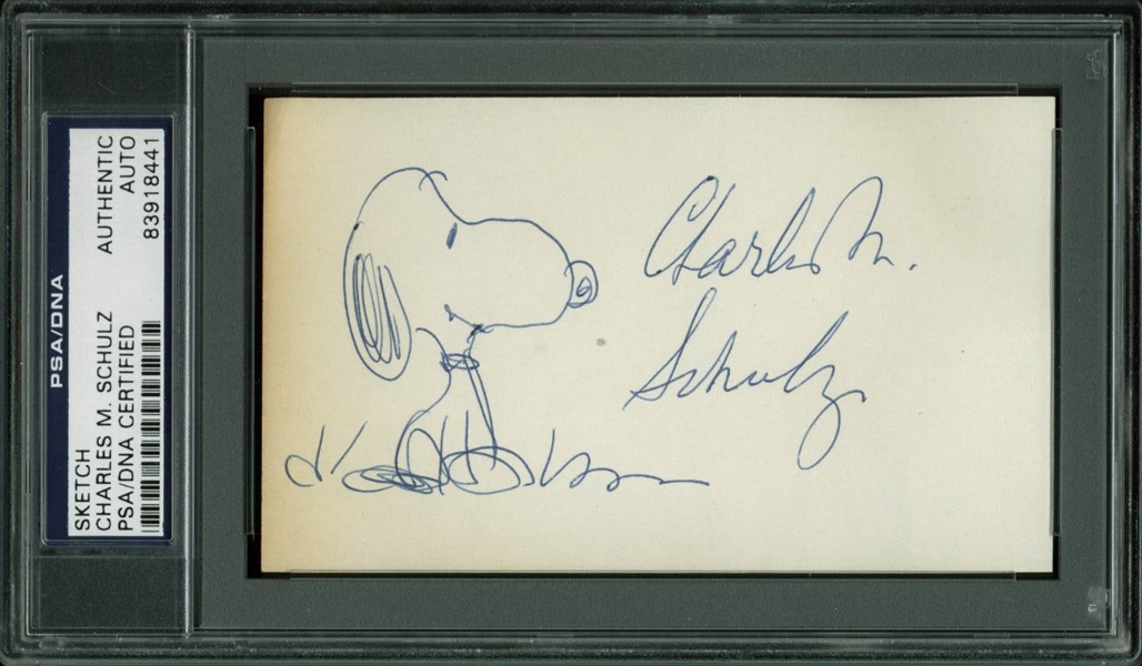 Charles Schulz Hand-Drawn & Signed "Snoopy" Sketch (PSA/DNA Encapsulated)