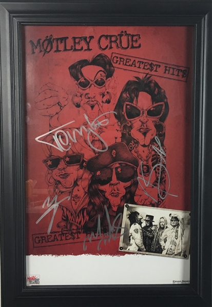 Motley Crue Group Signed Greatest Hits 11" x 17" Framed Poster w/ 4 Signatures! (PSA/JSA Guaranteed)