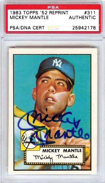 Mickey Mantle Signed 1983 Topps 52 Reprint (PSA Encapsulated)