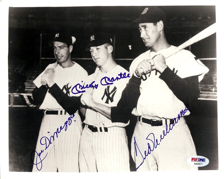 Mickey Mantle, Ted Williams & Joe DiMaggio Signed 8" x 10" B&W Photo (PSA/DNA)