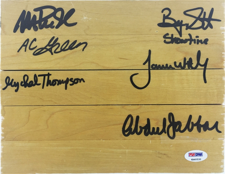 Showtime Lakers (6) Signed 8" x 10" Forum Floorboard Piece - Magic, Kareem +4 (PSA/DNA)