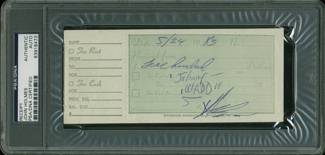 John "Johnny Wadd" Holmes Handwritten & Signed Cash Receipt (PSA/DNA)