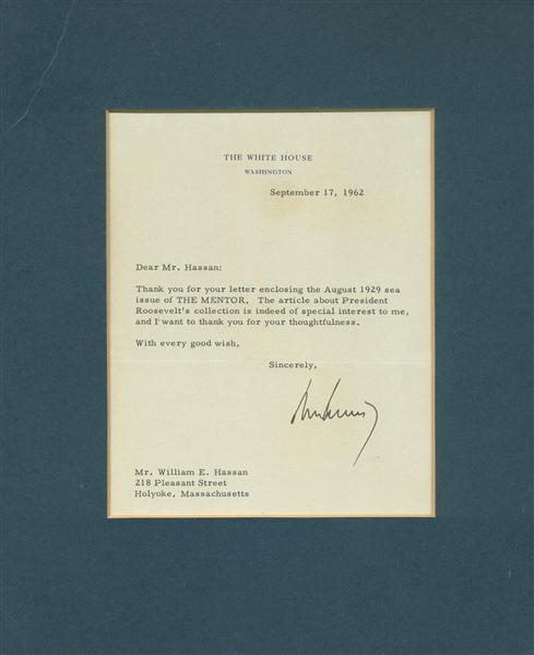 President John F. Kennedy Signed White House Letter as President w/ President Roosevelt Reference! (PSA/JSA Guaranteed)