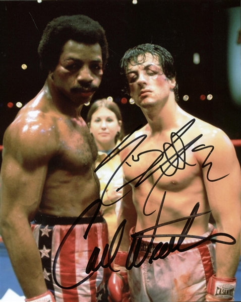 "Rocky": Sylvester Stallone & Carl Weathers Dual Signed 8" x 10" Color Photo (PSA/DNA)