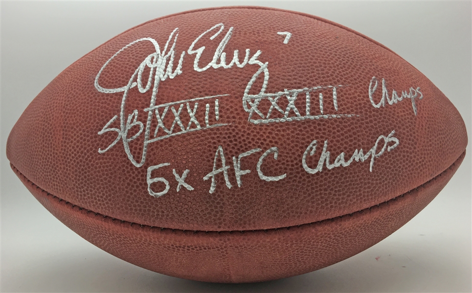 John Elway Signed NFL "The Duke" Football w/ "SB XXXII, XXIIII Champs, 5x AFC Champs" Inscriptions! (Steiner Sports)