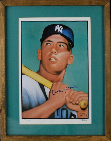 Mickey Mantle RARE Signed Limited Edition 16" x 20" 1952 Topps Lithograph w/ Original Artist Gerry Dvorak! (PSA/JSA Guaranteed) 