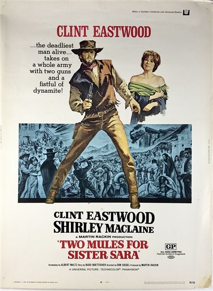 Clint Eastwood Rare Signed Vintage Movie Poster for "Two Mules for Sister Sara" (PSA/JSA Guaranteed)